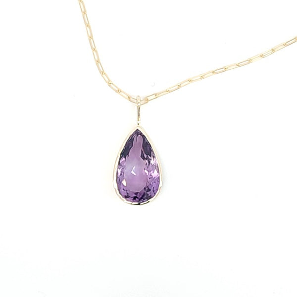 Bezel Set Pear Amethyst Pendant
