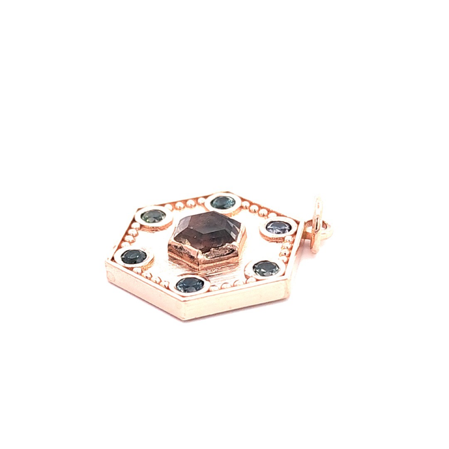 Sunstone & Sapphires Hexagon Pendant in Rose Gold