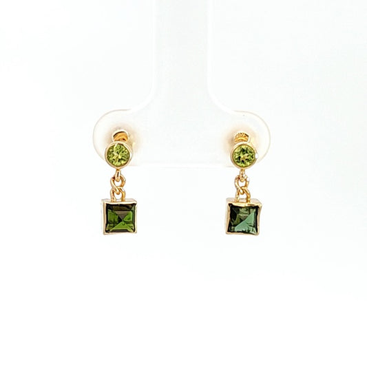 Green Tourmaline & Peridot Dangle Earrings