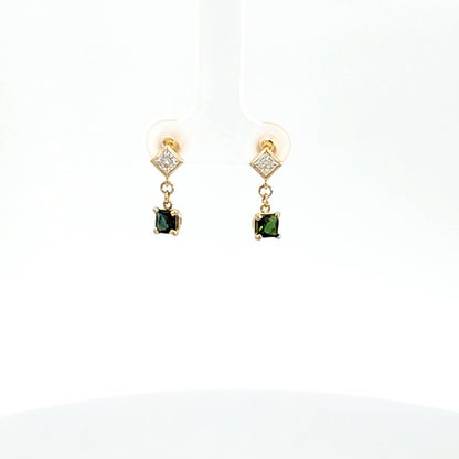 Green Tourmaline & Moissanite Dangle Earrings