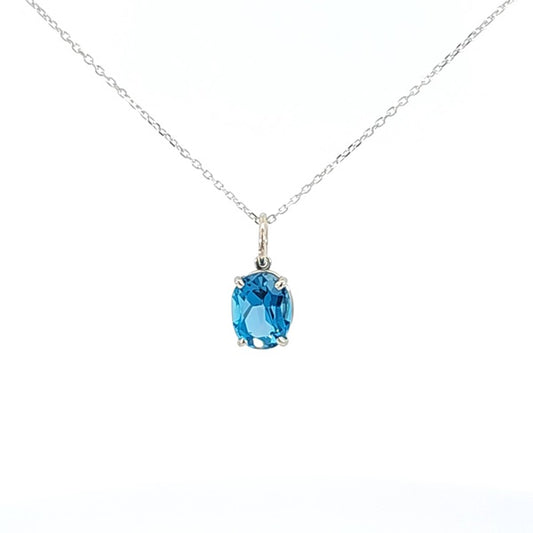 Blue Topaz White Gold Pendant Necklace