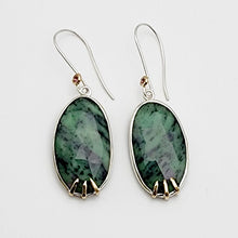 Load image into Gallery viewer, Zoisite &amp; Ruby Mixed Metal Dangle Earrings
