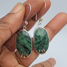 Load image into Gallery viewer, Zoisite &amp; Ruby Mixed Metal Dangle Earrings
