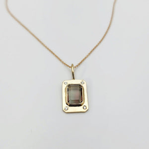 Octagon Sunstone & Diamond Pendant