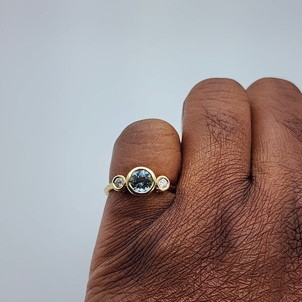 Aquamarijn &amp; diamanten 3 stenen ring