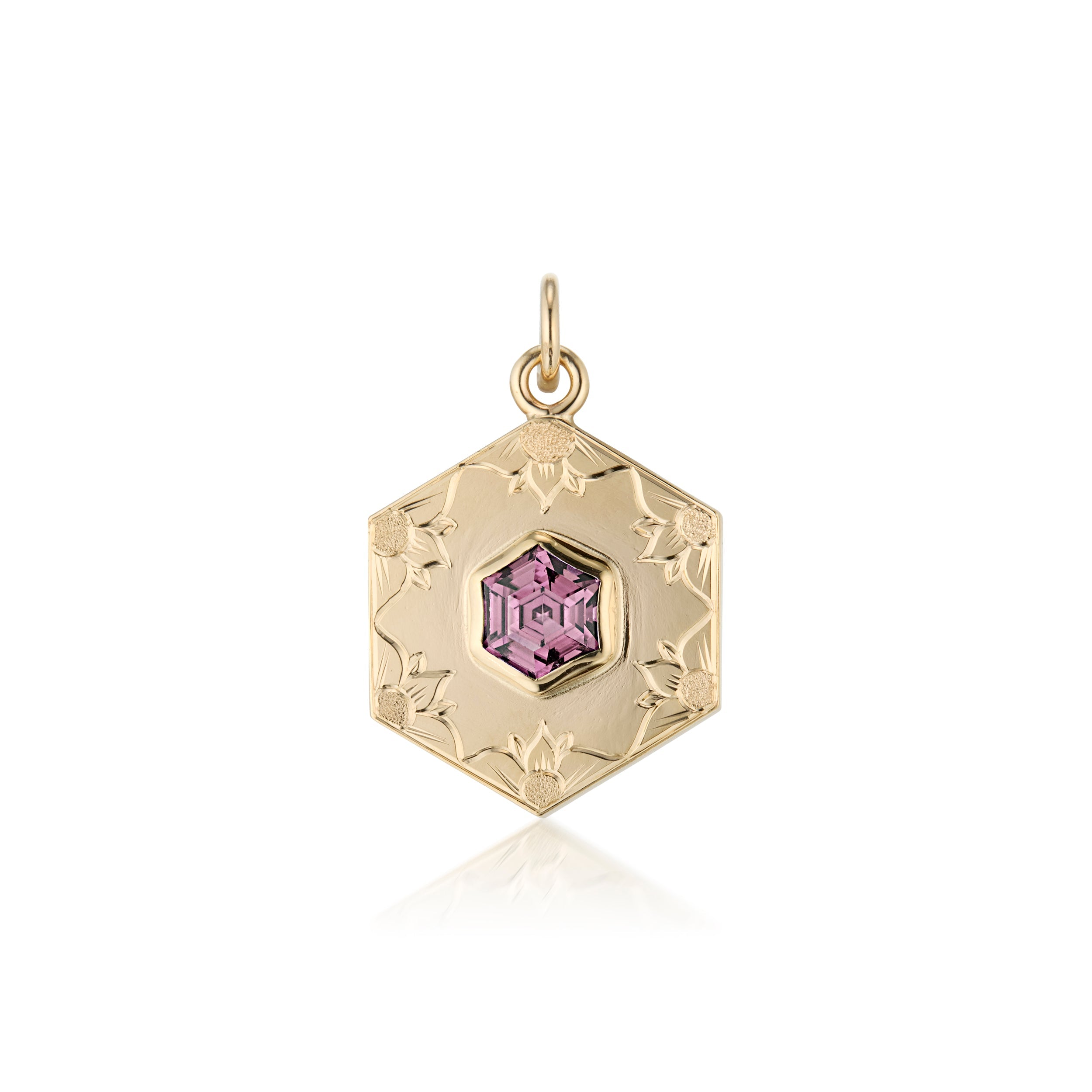 Malaya Garnet Engraved Hexagon Pendant
