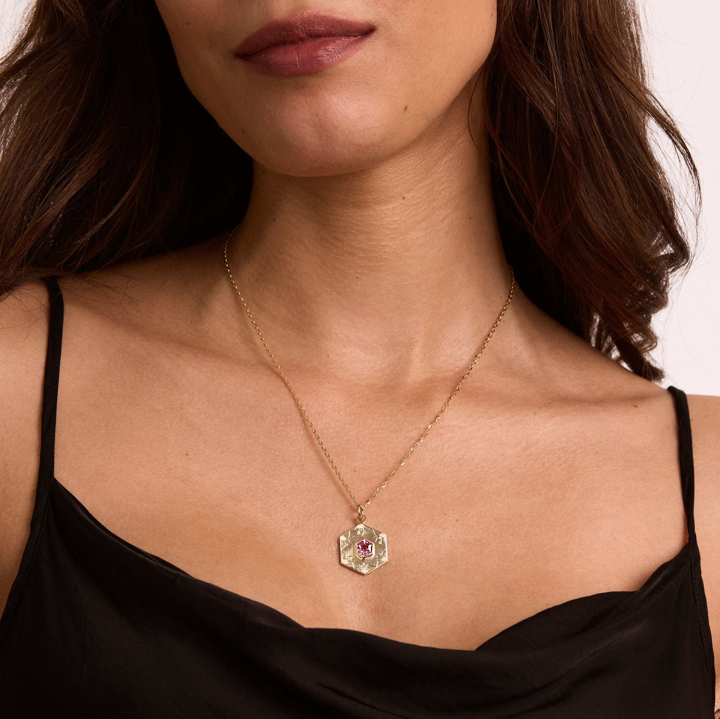 Malaya Garnet Engraved Hexagon Pendant