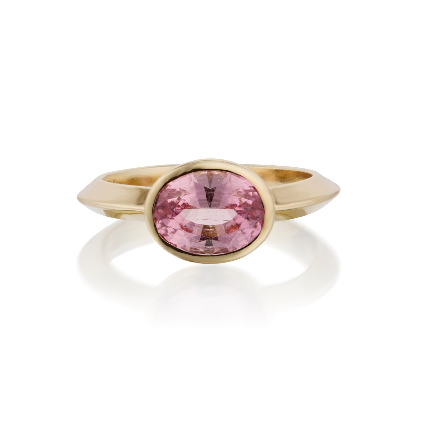 Pink Oval Tourmaline Knife Edge Ring