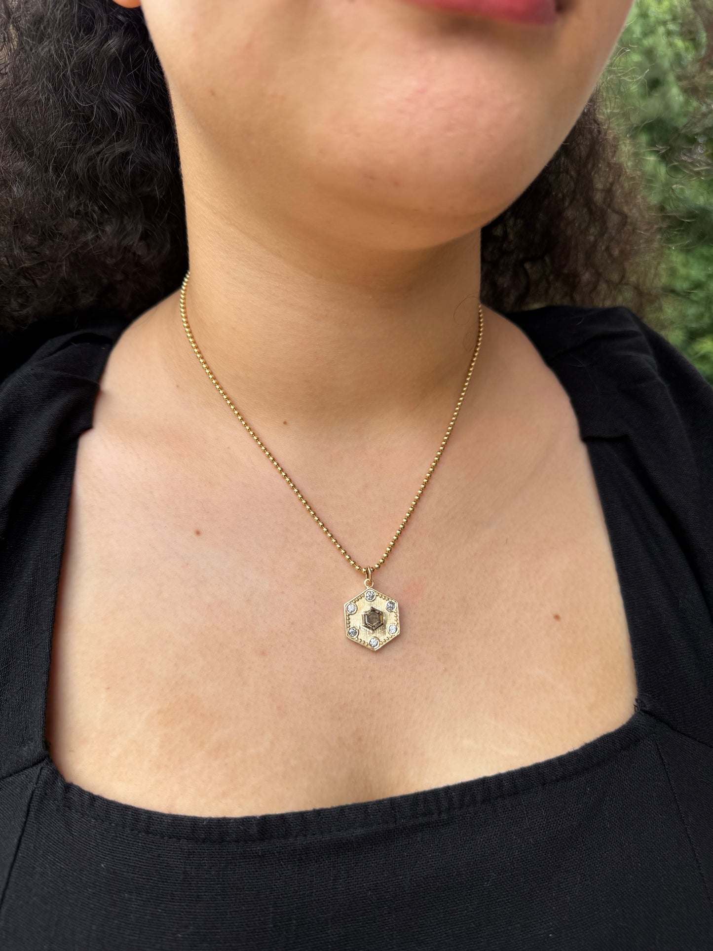 Hexagon Pendant, Brown & Gray Diamonds