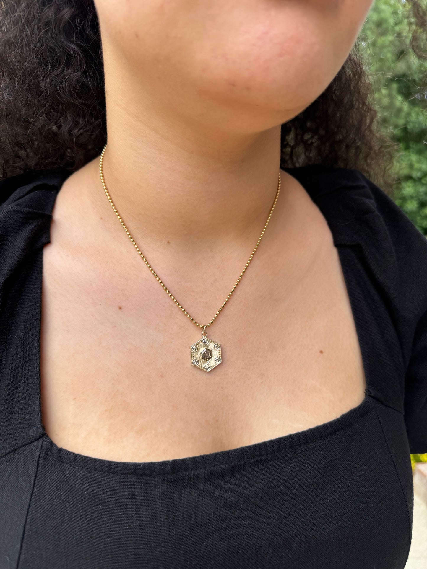 Hexagon Pendant, Brown & Champagne Diamonds