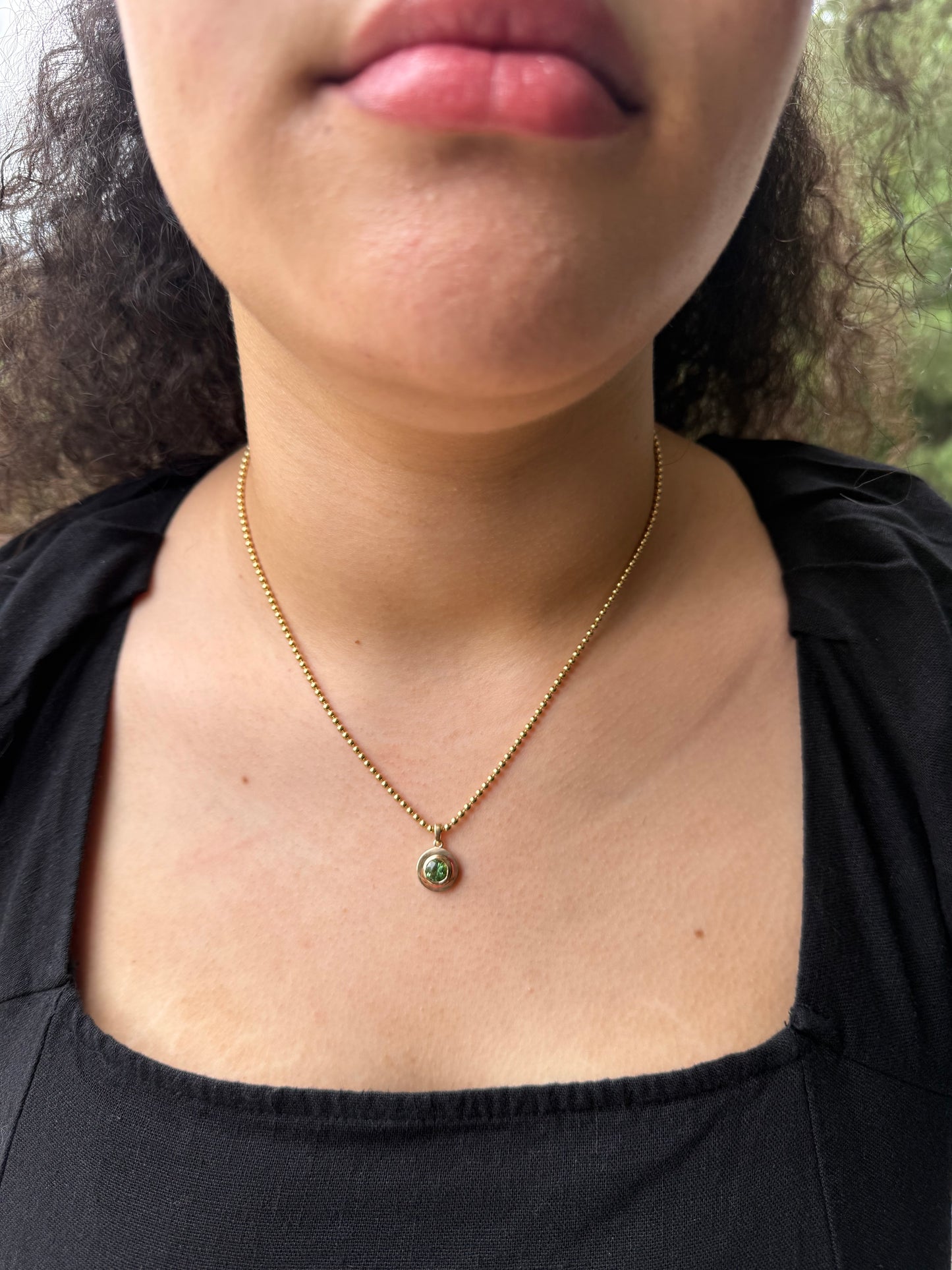 Green Tourmaline Round Pendant