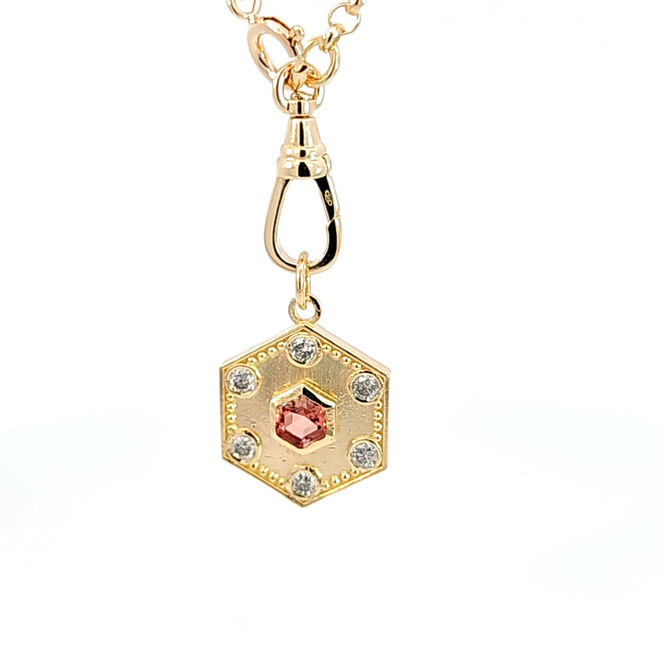 Sunstone & Diamonds Hexagon Pendant