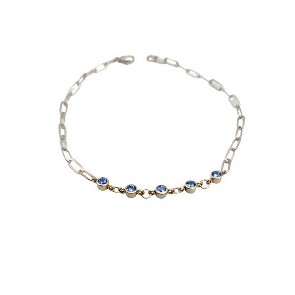 Blue Sapphire White Gold 5 Stone Bracelet
