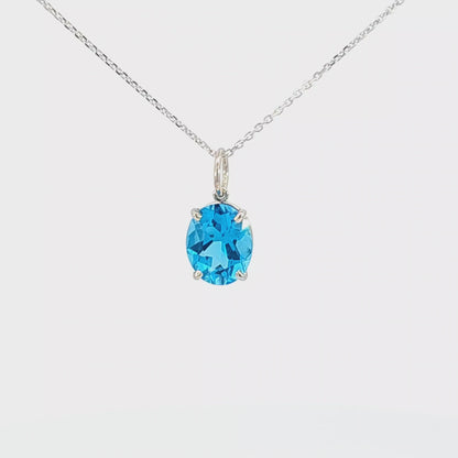 Blue Topaz White Gold Pendant Necklace