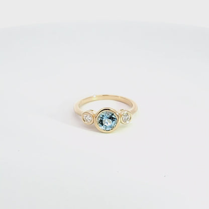 Aquamarine & Diamonds 3 Stone Ring