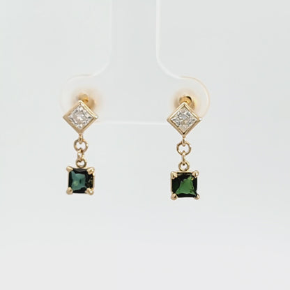 Green Tourmaline & Moissanite Dangle Earrings