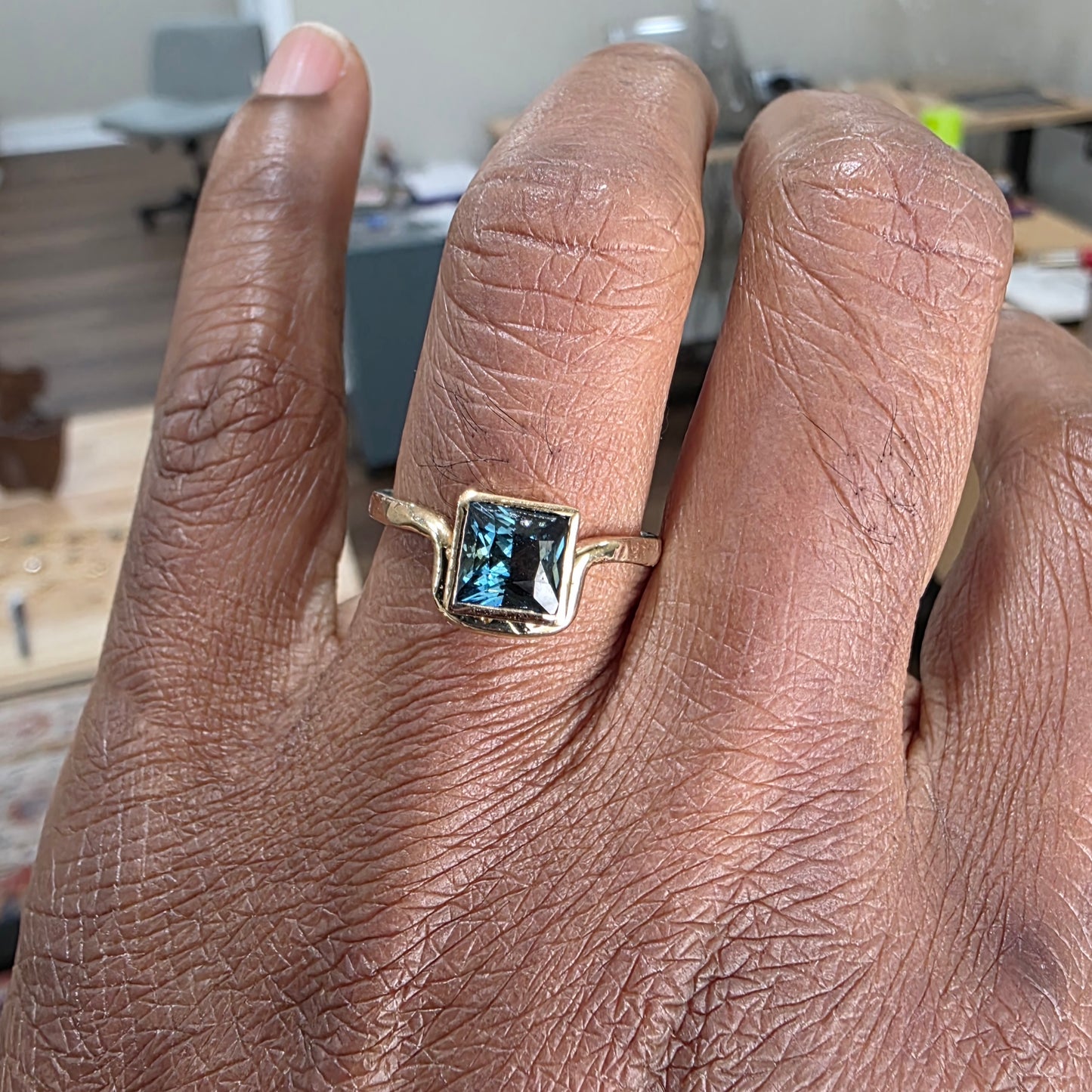 Princess Cut Teal Sapphire Ring