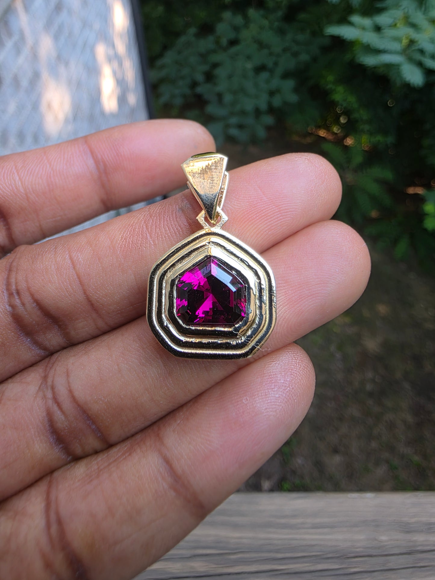 Garnet Shield Ripple Pendant