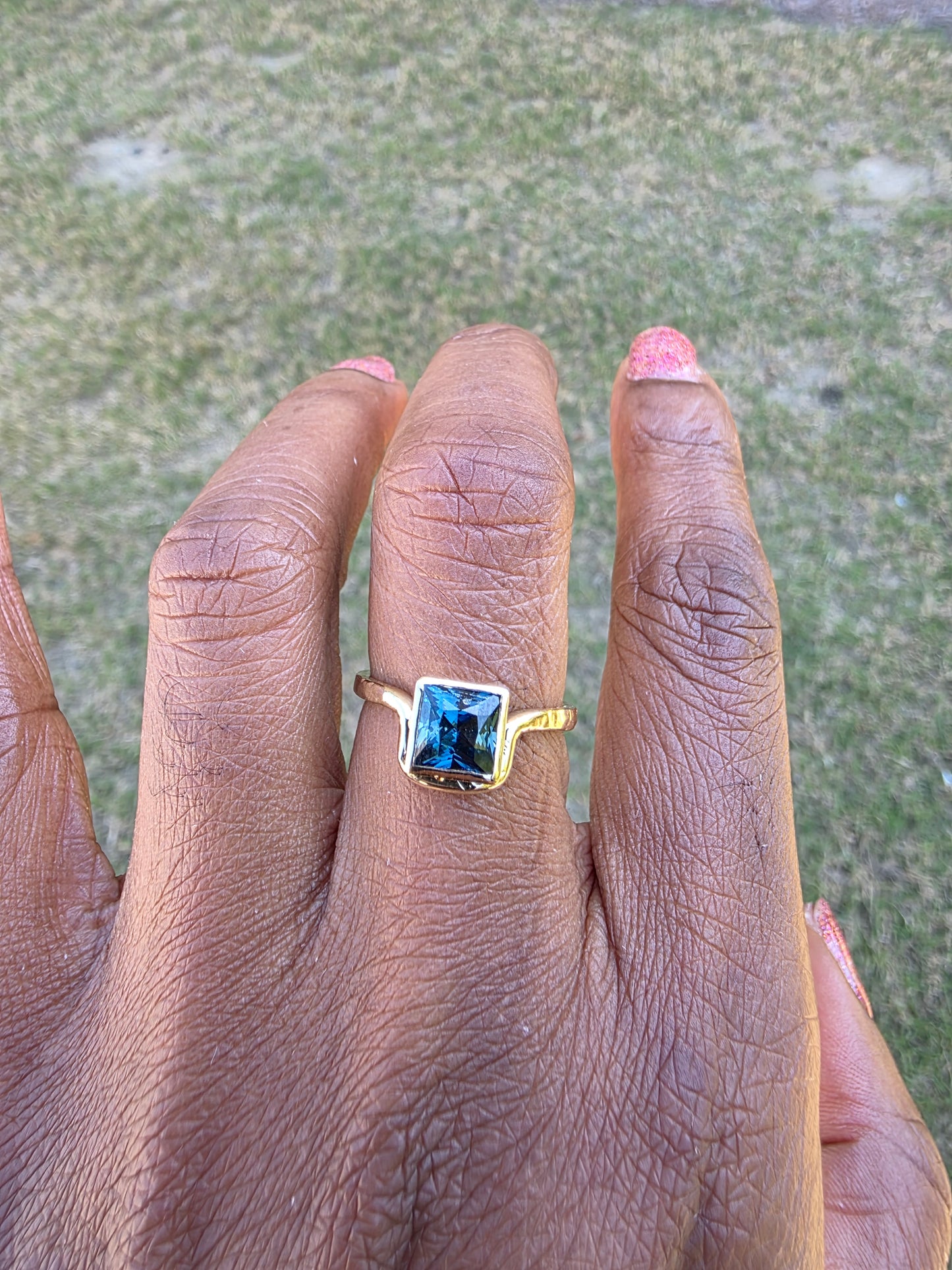 Princess Cut Teal Sapphire Ring