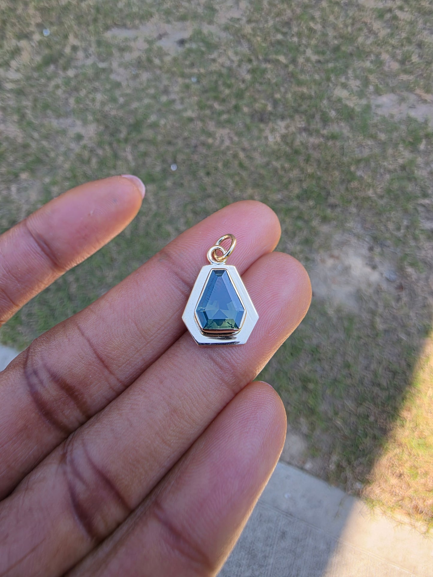 Teal Opalescent Sapphire Pendant