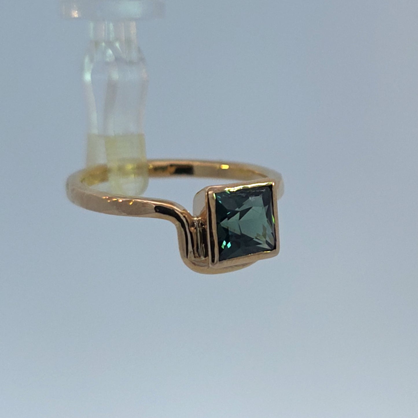 Princess Cut Teal Sapphire Ring