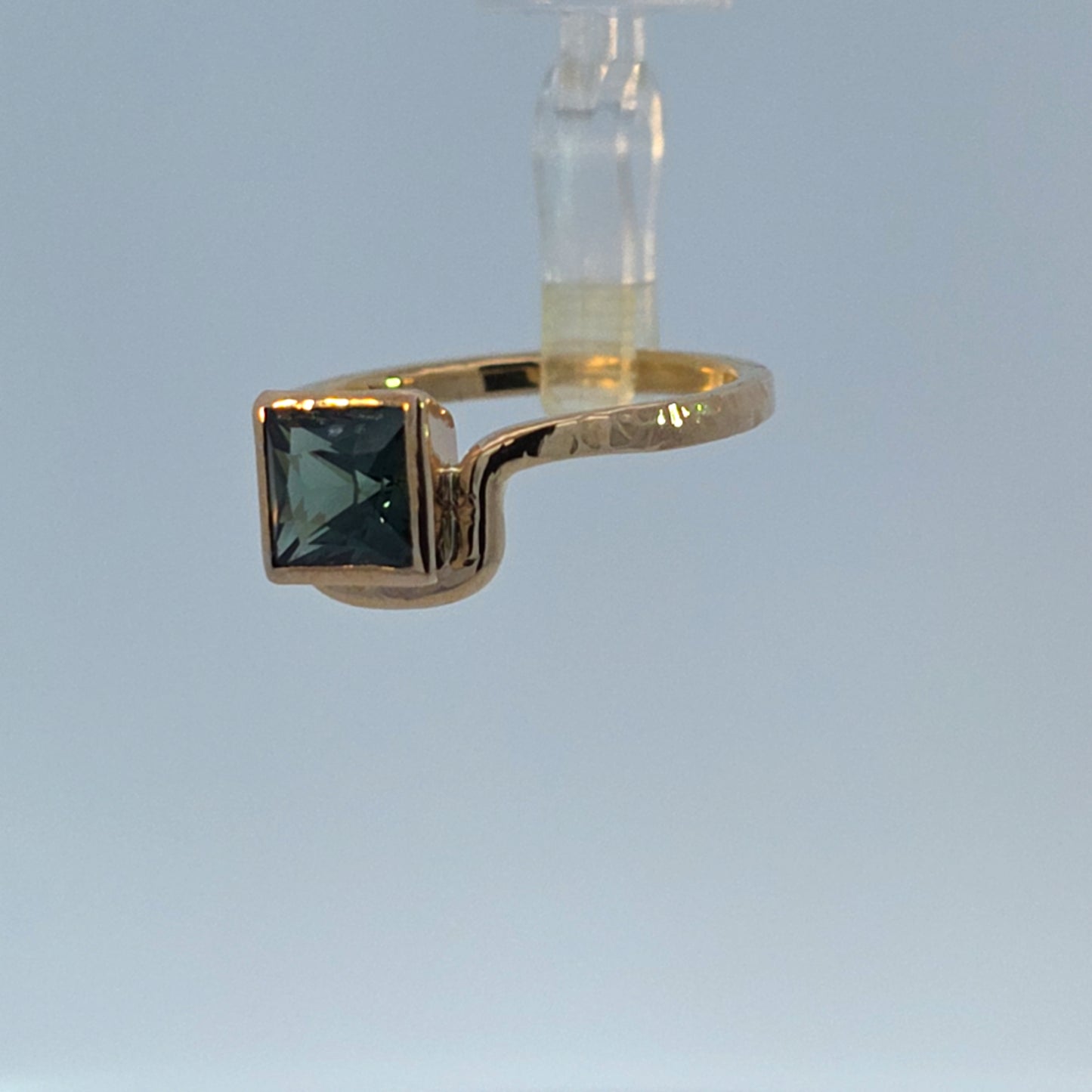 Princess Cut Teal Sapphire Ring