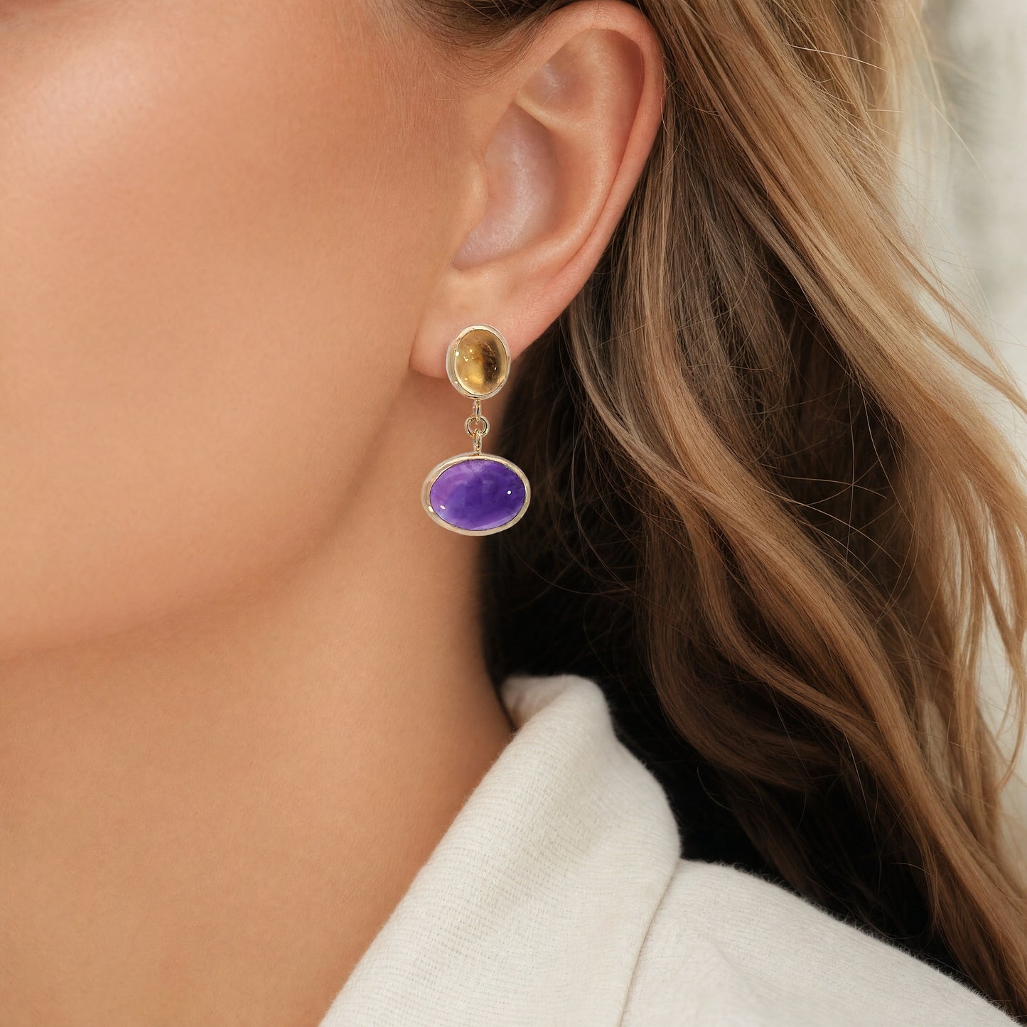 Oval Amethyst & Citrine Dangle Earrings