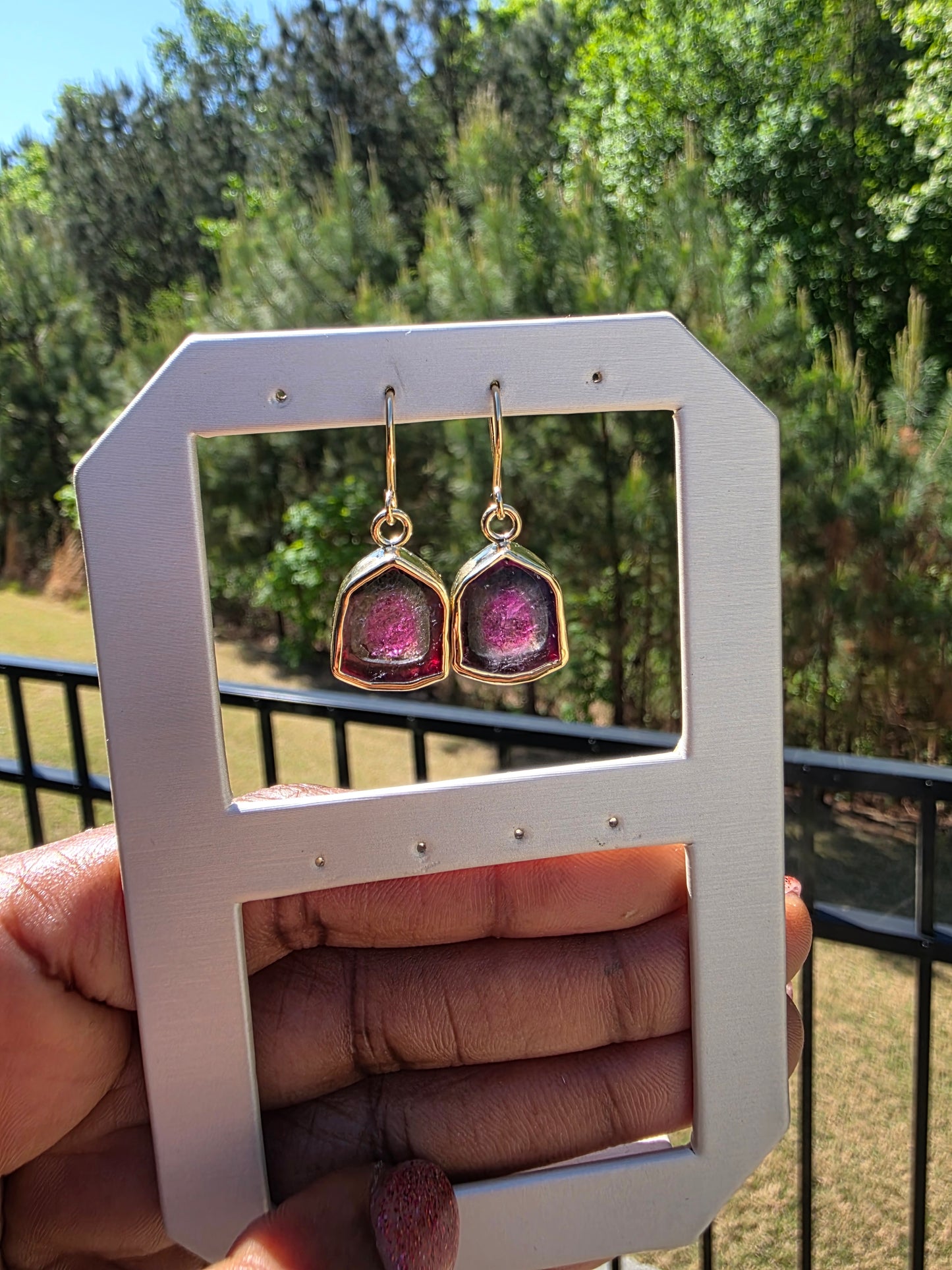 Watermelon Tourmaline Dangle Earrings