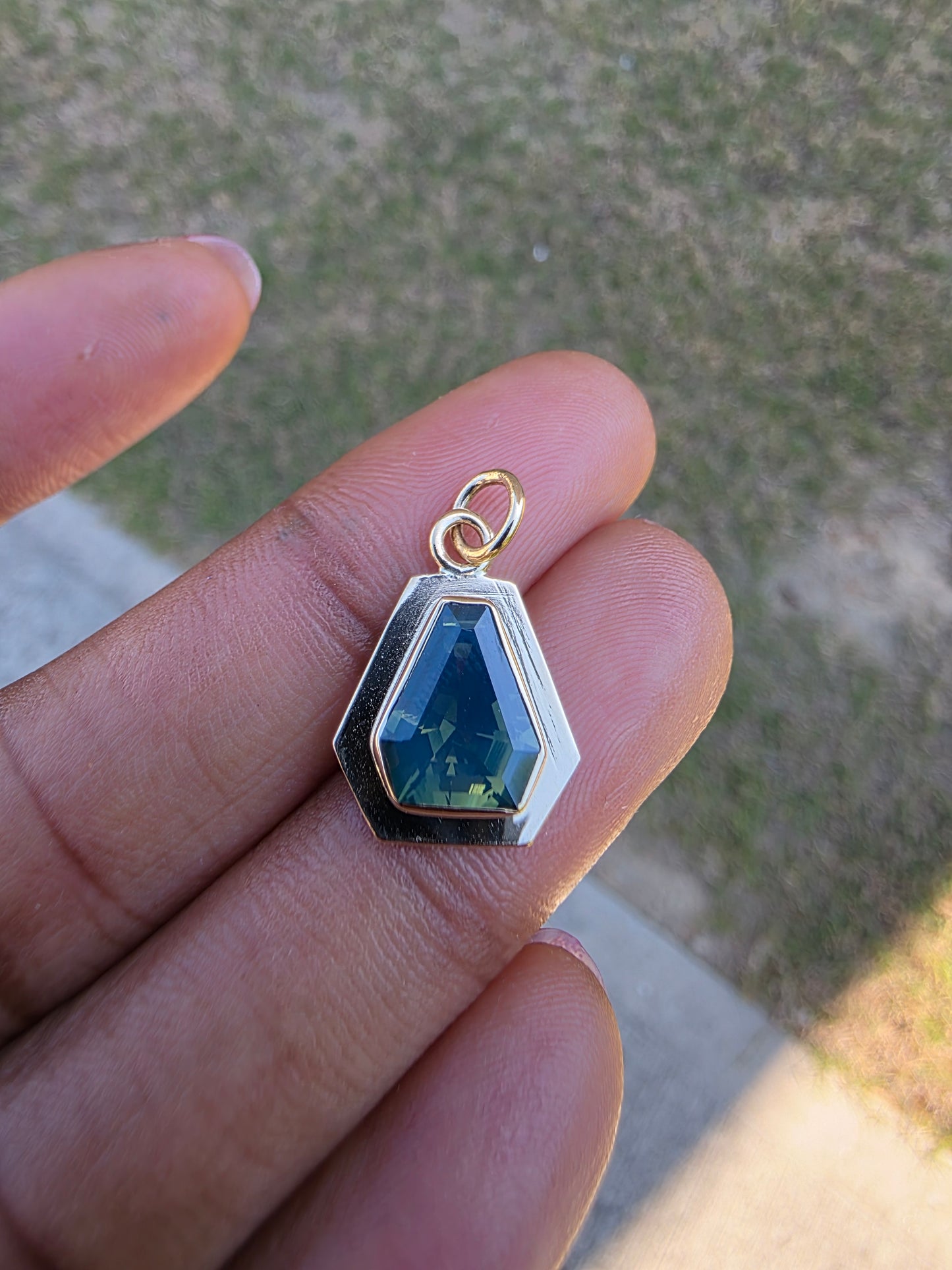 Teal Opalescent Sapphire Pendant