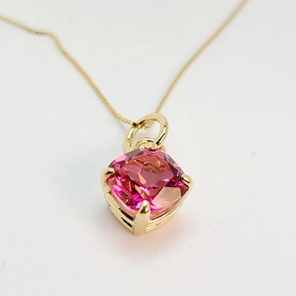 Pink Mystic Topaz 14k Yellow Gold Pendant Necklace