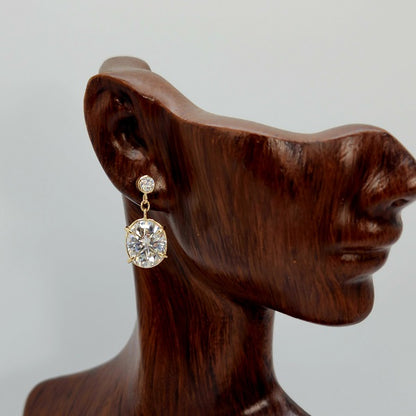 Moissanite Double Drop Earrings, Gold